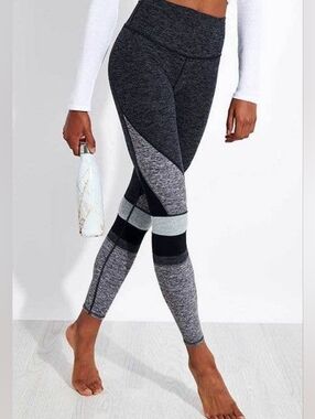 Alo Yoga Seamless High-Waist Colorblock Leggings - Charcoal/Gray Size S